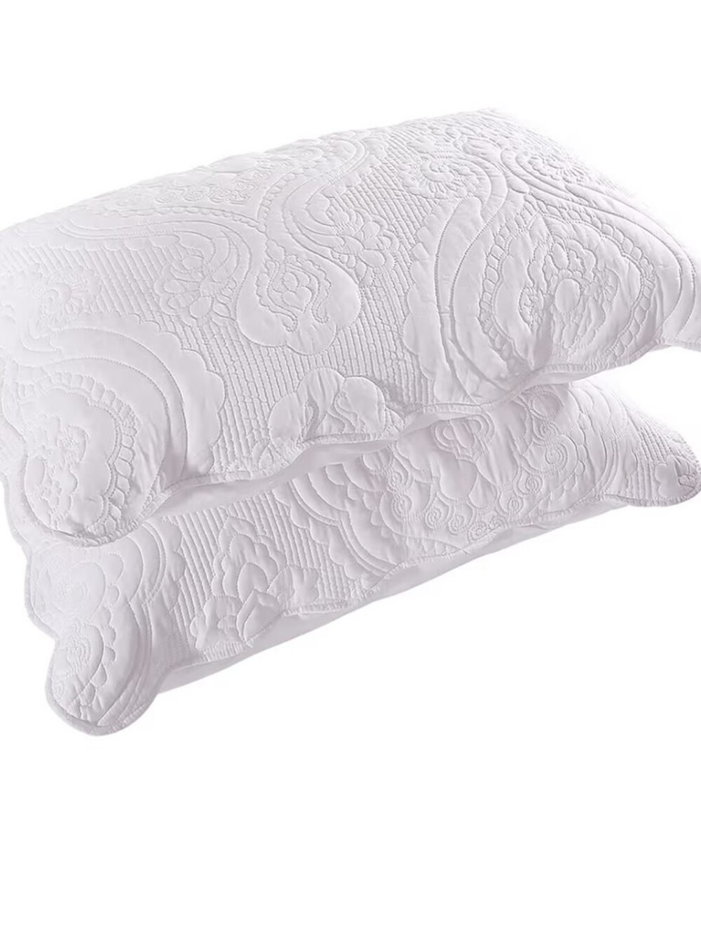 Pair Of Quilted Queen White Decorative Pillow Shams with Embossed Pattern